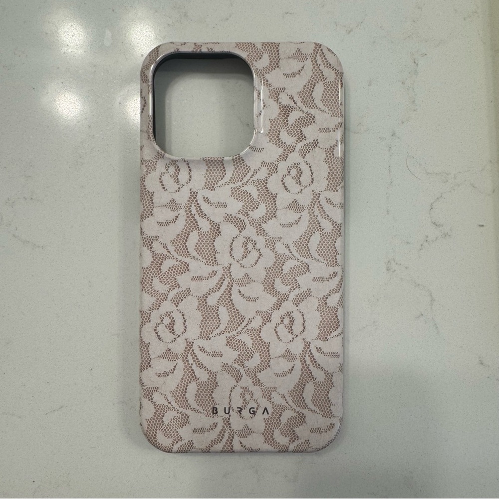 Elegant White Lace and Beige Phone Case with Protective Design